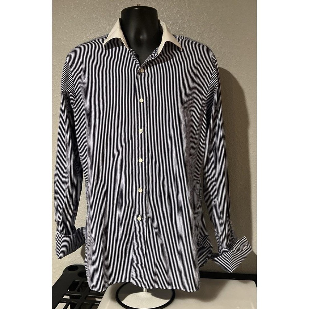 Polo Ralph Lauren Regent Y2K Vintage Blue Stripe French Cuff Dress Shirt 16.5